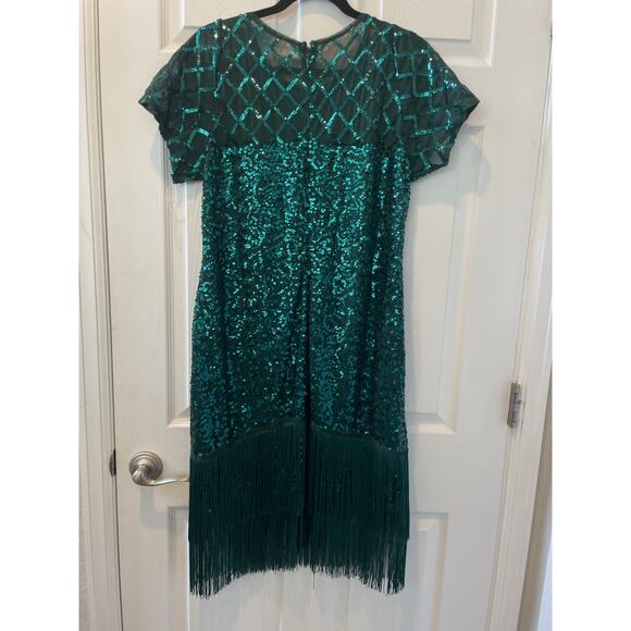Unique Vintage Flapper Dress Green Sequins and Fringe Sz 1X #18 - Picture 5 of 8